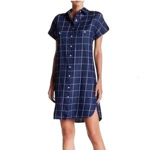 *NWOT* Max Studio Denim/Chambray Windowpane Collared Button Down Shirt Dress